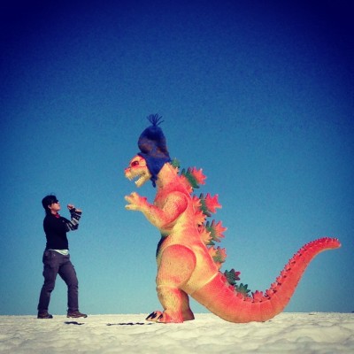Salar di Uyuni. In Clothing Art Pants fighitng the Gazilla.by Charlie Grosso